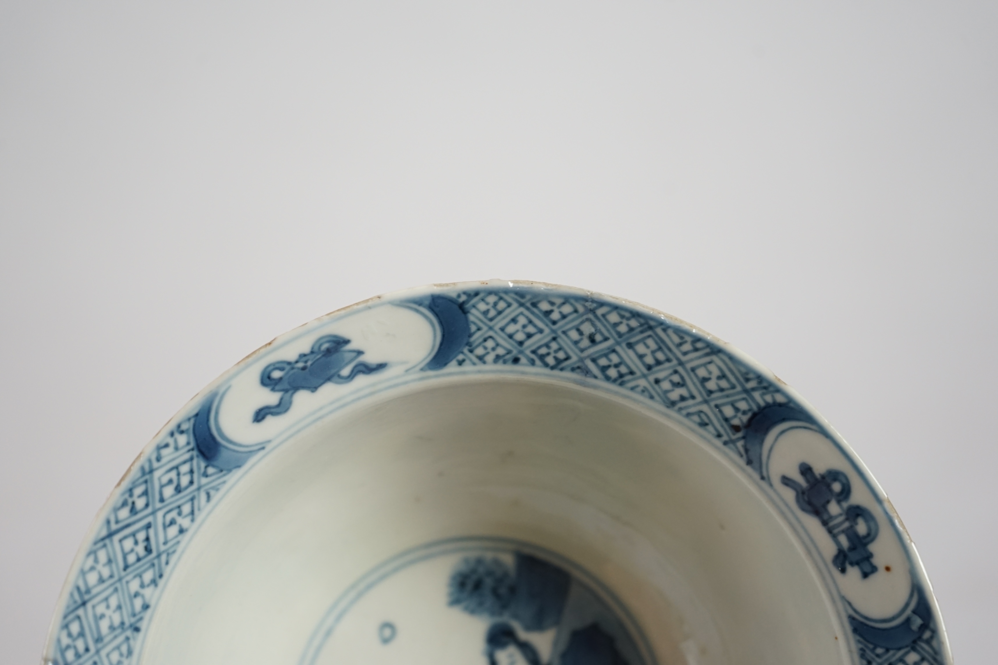 A Chinese blue and white bowl, Kangxi style, but 19th century